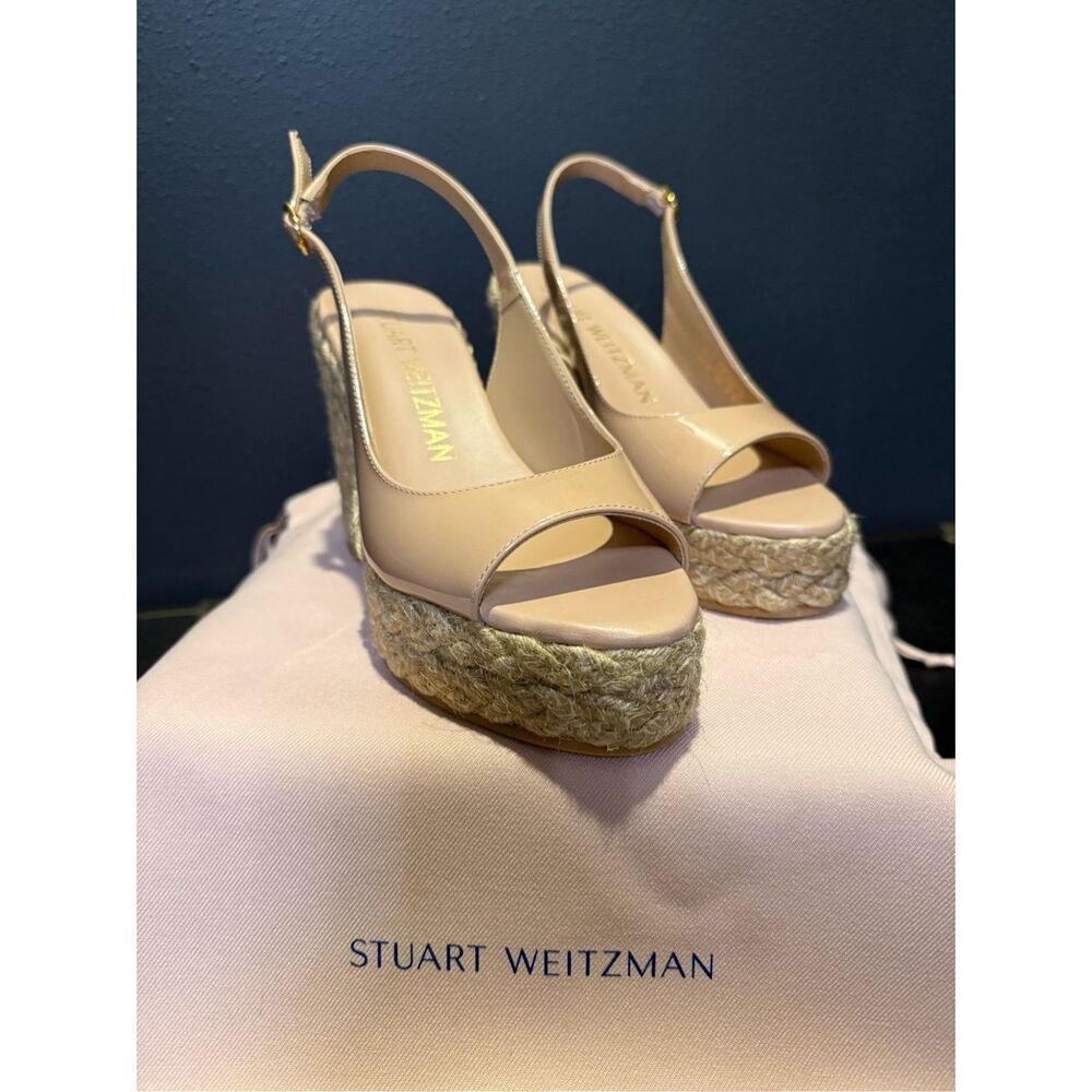 NEW Stuart Weitzman Island Patent Leather Espadrille Wedge Sandals | Size 7.5B |